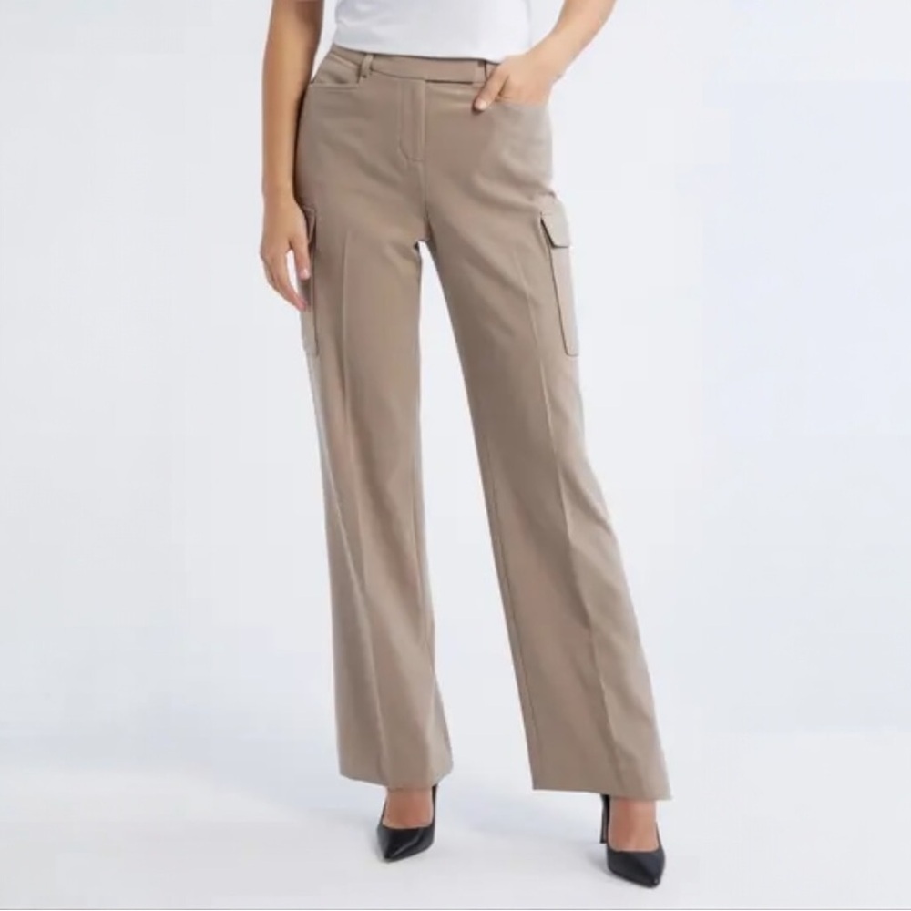 Tahari ASL Tailored Cargo Pants Size 2 Mid Rise Tan Utility Chic Business Casual - Picture 1 of 11